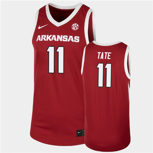 Mens Arkansas Razorbacks #11 Jalen Tate Nike 2020-21 Cardinal College Basketball Game Jersey