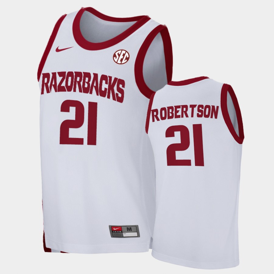 Mens Arkansas Razorbacks #21 Alvin Robertson Nike 2020-21 White College Basketball Game Jersey