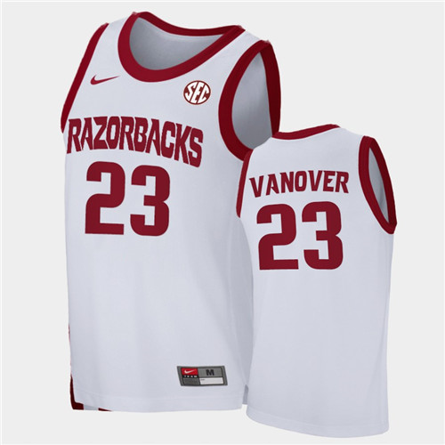 Mens Arkansas Razorbacks #23 Connor Vanover Nike 2020-21 White College Basketball Game Jersey
