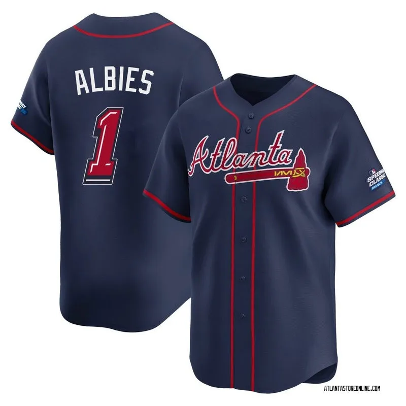 Mens Atlanta Braves #1 Ozzie Albies Navy 2025 MLB Speedway Classic Alternate Limited Jersey 