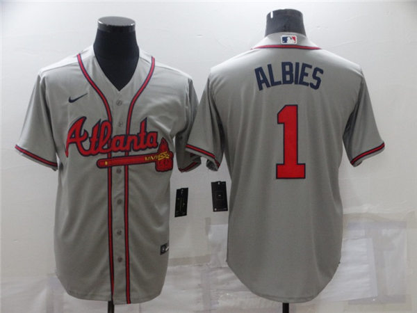 Mens Atlanta Braves #1 Ozzie Albies Nike Road Grey Cool Stitched Base Jersey