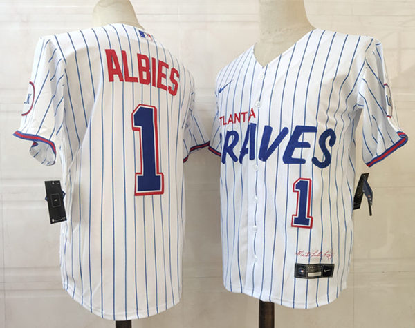 Mens Atlanta Braves #1 Ozzie Albies Nike White 2021 City Connect Jersey