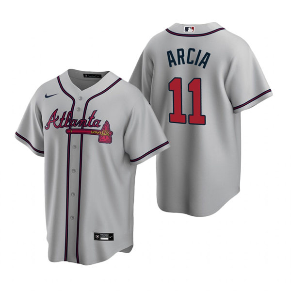 Mens Atlanta Braves #11 Orlando Arcia Grey Away Stitched CoolBase Jersey