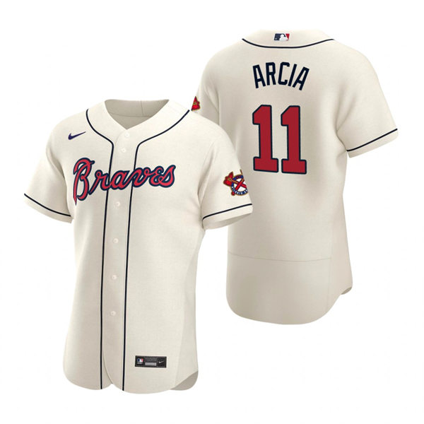 Mens Atlanta Braves #11 Orlando Arcia Nike Cream Alternate Flex Base Jersey