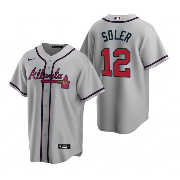 Mens Atlanta Braves #12 Jorge Soler Nike Grey Away Cool Base Jersey