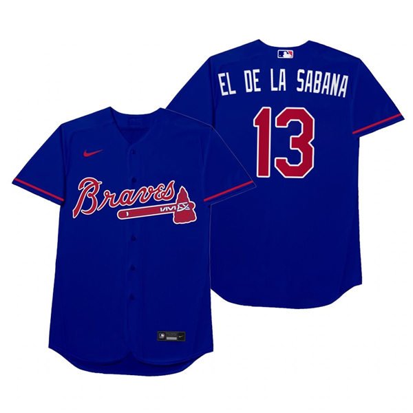 Mens Atlanta Braves #13 Ronald Acuna Jr. Nike Royal 2021 Players' Weekend Nickname El De La Sabana