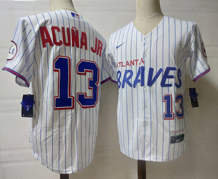 Mens Atlanta Braves #13 Ronald Acuna Jr. Nike White 2021 City Connect Jersey