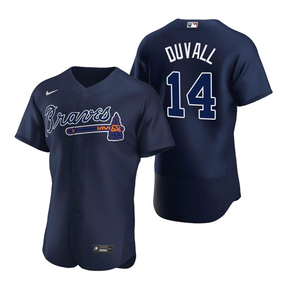 Mens Atlanta Braves #14 Adam Duvall Nike Navy Alternate 2nd FlexBase Jersey