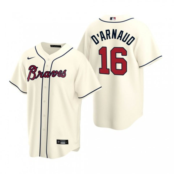 Mens Atlanta Braves #16 Travis d'Arnaud Nike Cream Alternate Cool Base Jersey
