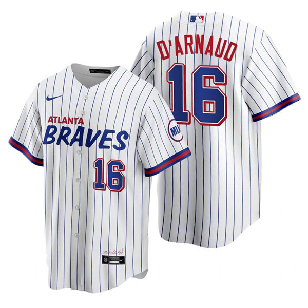 Mens Atlanta Braves #16 Travis d'Arnaud Nike White 2021 City Connect Jersey