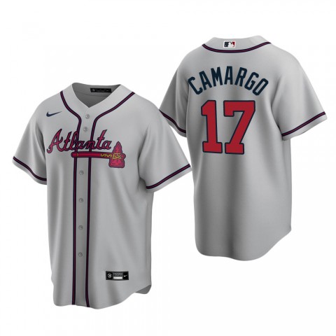Mens Atlanta Braves #17 Johan Camargo Nike Grey Away Cool Base Jersey