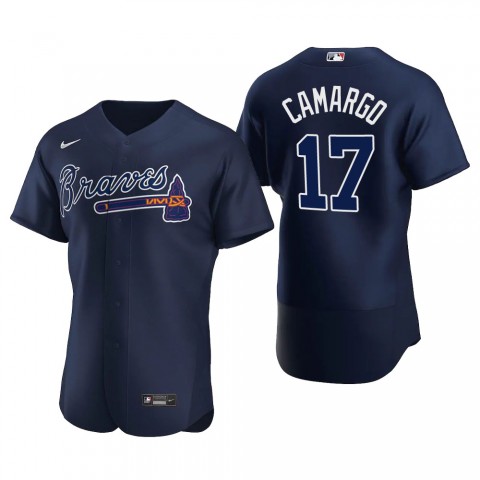 Mens Atlanta Braves #17 Johan Camargo Nike Navy Alternate 2nd FlexBase Jersey