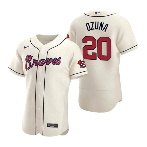 Mens Atlanta Braves #20 Marcell Ozuna Nike Cream Alternate Flex Base Jersey
