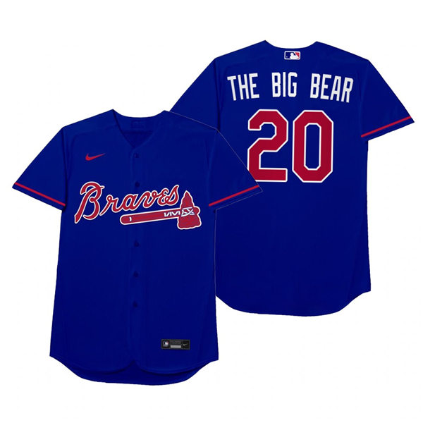 Mens Atlanta Braves #20 Marcell Ozuna Nike Royal 2021 Players' Weekend Nickname The Big Bear