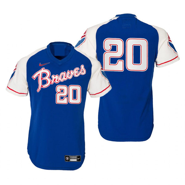 Mens Atlanta Braves #20 Marcell Ozuna Nike Royal Pullover Cooperstown Retro Jersey