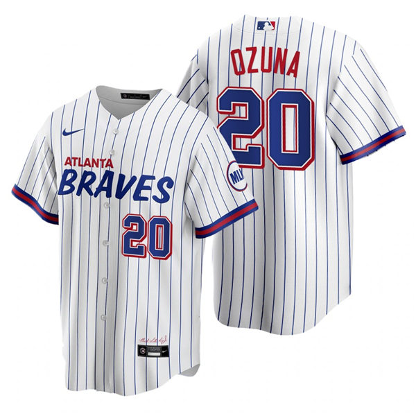 Mens Atlanta Braves #20 Marcell Ozuna Nike White 2021 City Connect Jersey