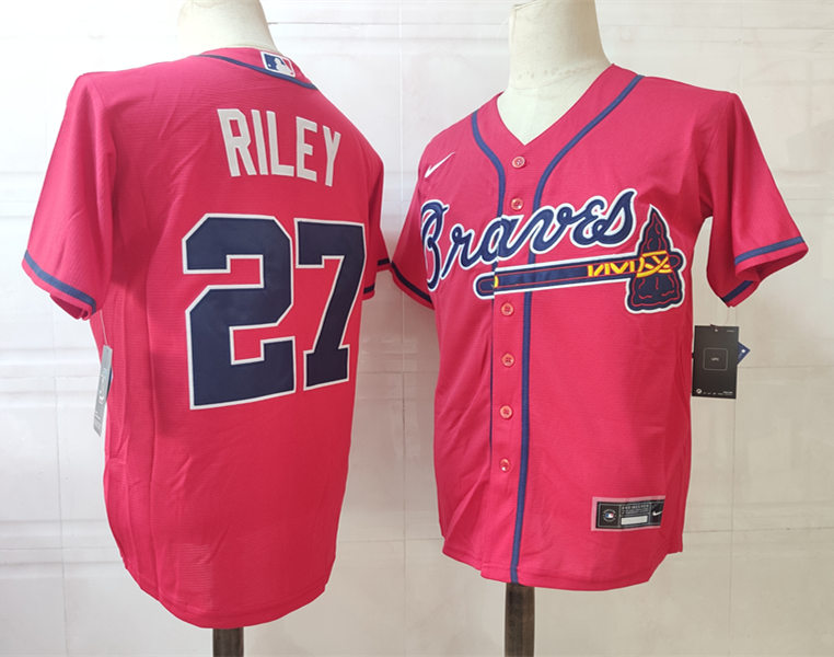 Mens Atlanta Braves #27 Austin Riley Nike Red Alternate Cool Basell Jersey
