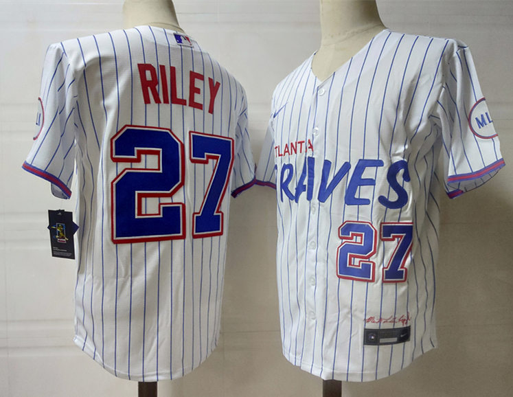Mens Atlanta Braves #27 Austin Riley Nike White 2021 City Connect Jersey