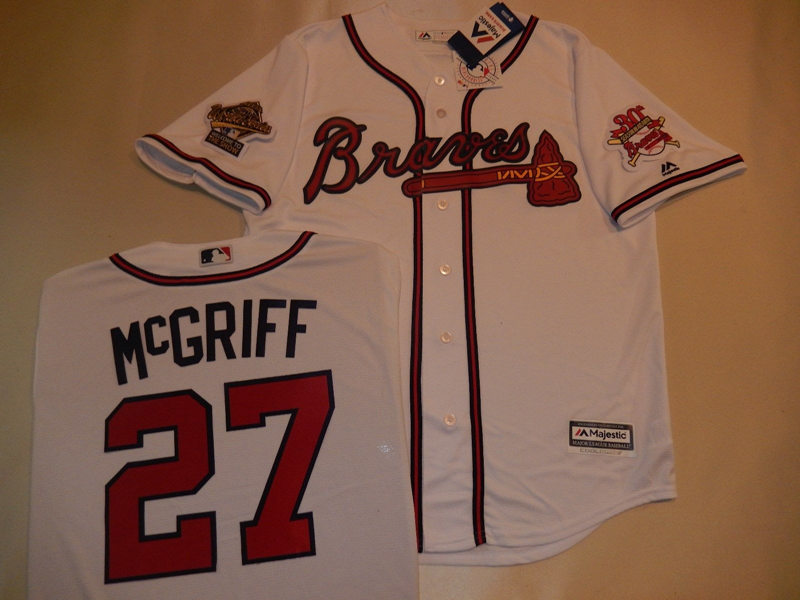 Mens Atlanta Braves #27 Fred McGriff Majestic Cooperstown White 1995 World Series Baseball Jerseys