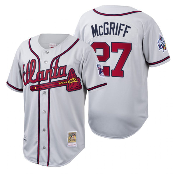 Mens Atlanta Braves #27 Fred McGriff Mitchell&Ness Grey Cooperstown Throwback Jerseys