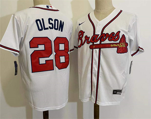 Mens Atlanta Braves #28 Matt Olson Nike Home White Cool Basell Player Jersey