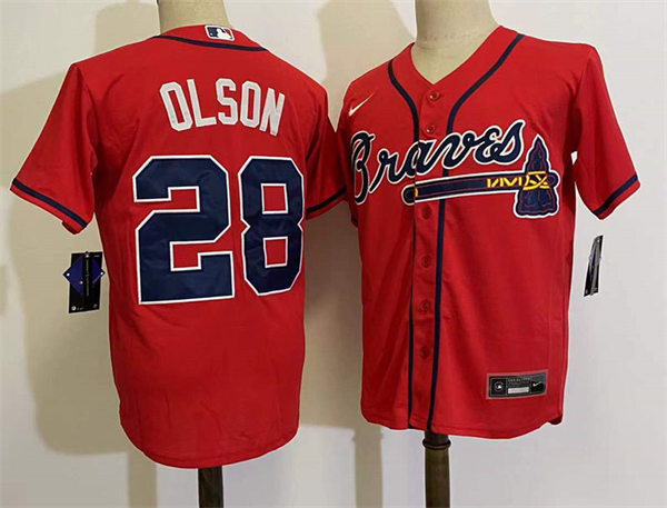 Mens Atlanta Braves #28 Matt Olson Nike Red Alternate Cool Basell Player Jersey