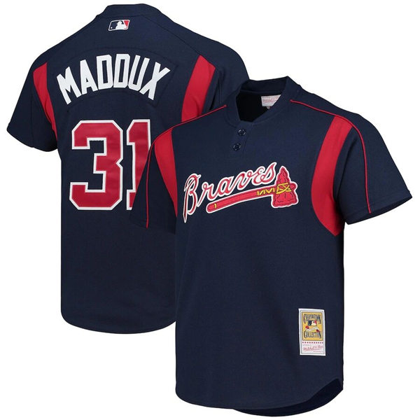 Mens Atlanta Braves #31 Greg Maddux Navy Mitchell & Ness Cooperstown Collection Batting Practice