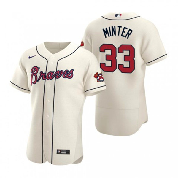Mens Atlanta Braves #33 A.J. Minter Nike Cream Alternate Flex Base Jersey