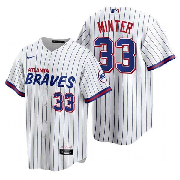 Mens Atlanta Braves #33 A.J. Minter Nike White 2021 City Connect Jersey