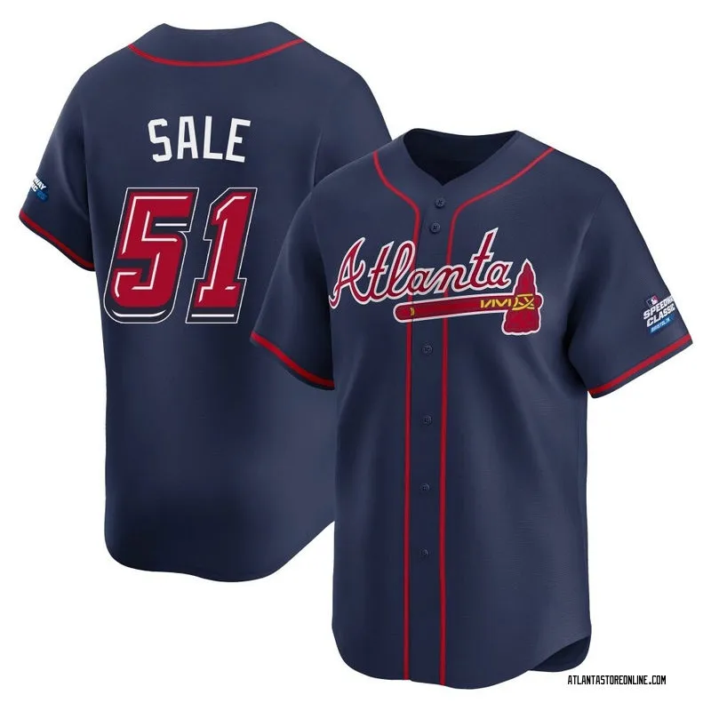 Mens Atlanta Braves #51 Chris Sale Navy 2025 MLB Speedway Classic Alternate Limited Jersey 