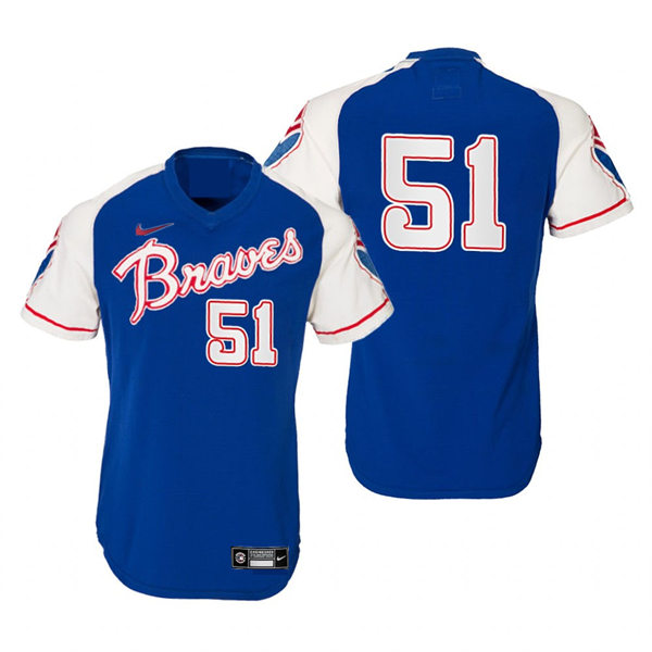 Mens Atlanta Braves #51 Will Smith Nike Royal Pullover Cooperstown Retro Jersey