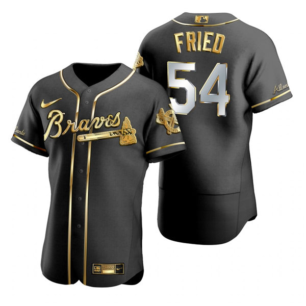 Mens Atlanta Braves #54 Max Fried Nike Black Gold Edition Jersey