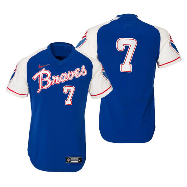 Mens Atlanta Braves #7 Dansby Swanson Nike Royal Pullover Cooperstown Retro Jersey