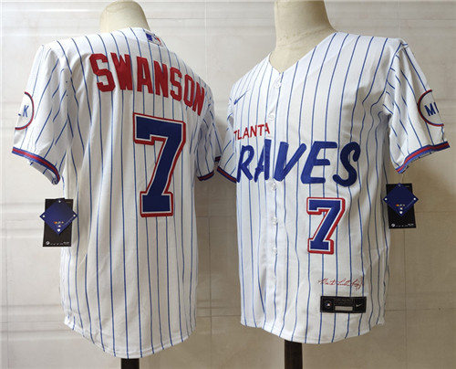 Mens Atlanta Braves #7 Dansby Swanson Nike White 2021 City Connect Jersey