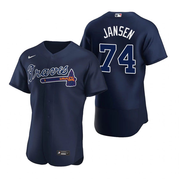 Mens Atlanta Braves #74 Kenley Jansen Navy Alternate 2nd FlexBase Jersey