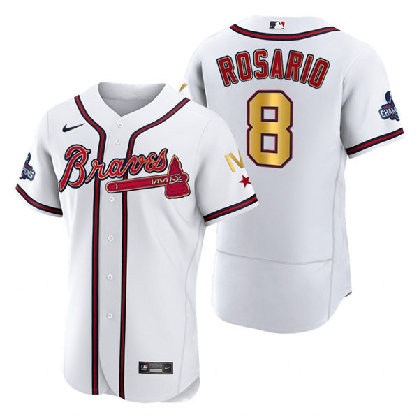 Mens Atlanta Braves #8 Eddie Rosario Nike 2022 White Gold Program 4 Times World Series Champions
