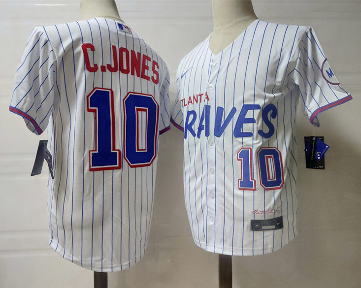Mens Atlanta Braves Retired Player #10 Chipper Jones Nike White 2021 City Connect Jersey