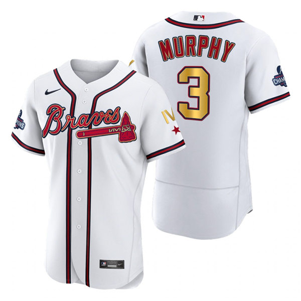 Mens Atlanta Braves Retired Player #3 Dale MurphyNike 2022 White Gold Program 4 Times World Series