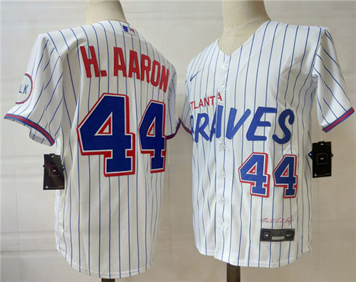 Mens Atlanta Braves Retired Player #44 Hank Aaron White 2021 City Connect Replica Baseball Jersey