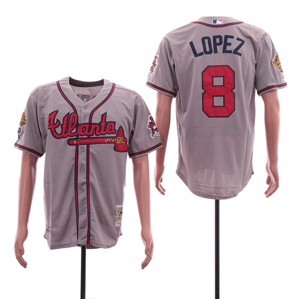 Mens Atlanta Braves Retired Player #8 Javy Lopez Grey Mitchell&Ness Cooperstown Throwback Jerseys