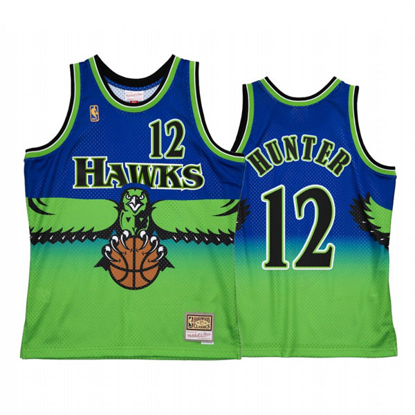 Mens Atlanta Hawks #12 De'Andre Hunter Blue Green Retro 1996-97 Hardwood Classics Throwback Jersey