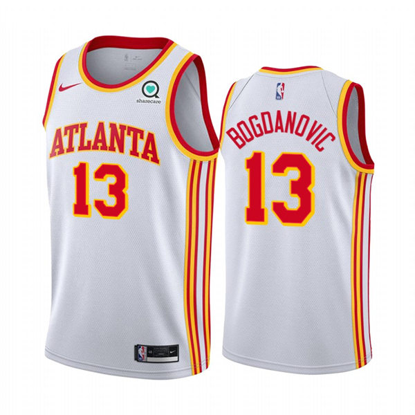 Mens Atlanta Hawks #13 Bogdan Bogdanovic Nike 2021-22 White Association Edition Swingman Jersey