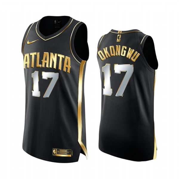 Mens Atlanta Hawks #17 Onyeka Okongwu 2021 Black Golden Edition Limited Jersey