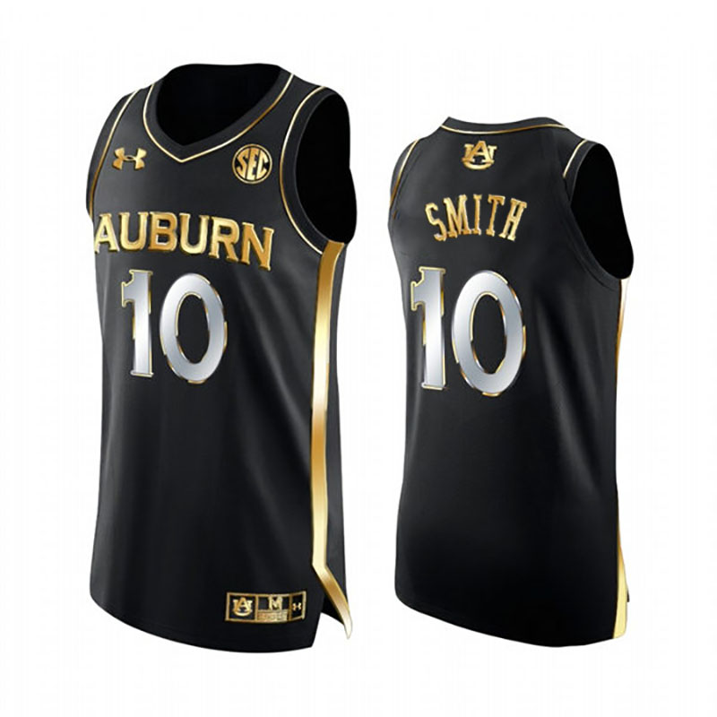 Mens Auburn Tigers #10 Jabari Smith Jr Under Armour 2022 Black Golden Edition College Basketball Jersey