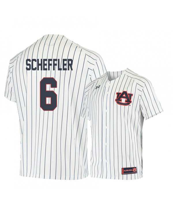 Mens Auburn Tigers #6 MATT SCHEFFLER 2019 White Pinstripe Under Armour College Baseball Jersey