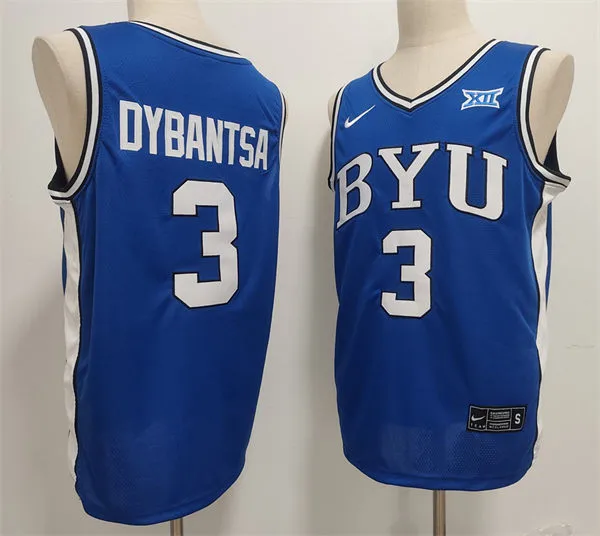 Mens BYU Cougars #3 AJ Dybantsa 2025 XII Royal Basketball Game Jersey 
