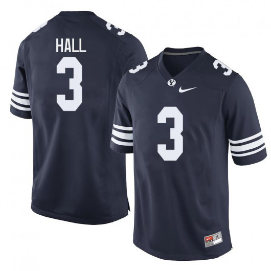 Mens BYU Cougars #3 Jaren Hall Nike Navy College Football Game Jersey
