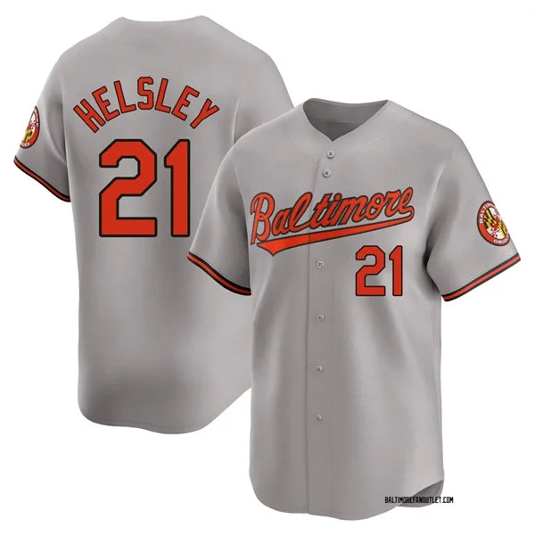 Mens Baltimore Orioles #21 Ryan Helsley Nike Gray Road Limited Player Jersey 
