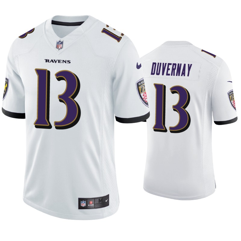 Mens Baltimore Ravens #13 Devin Duvernay Nike White Vapor Limited Player Jersey