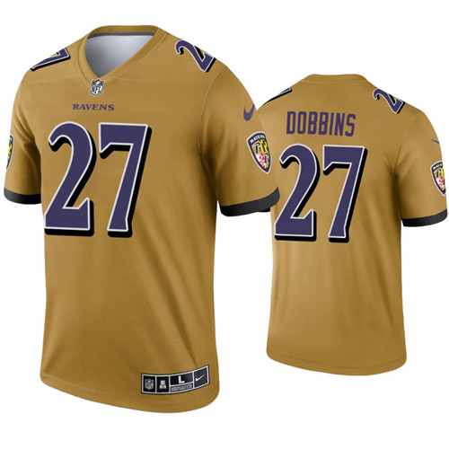 Mens Baltimore Ravens #27 J.K. Dobbins Nike Gold Inverted Legend Jersey